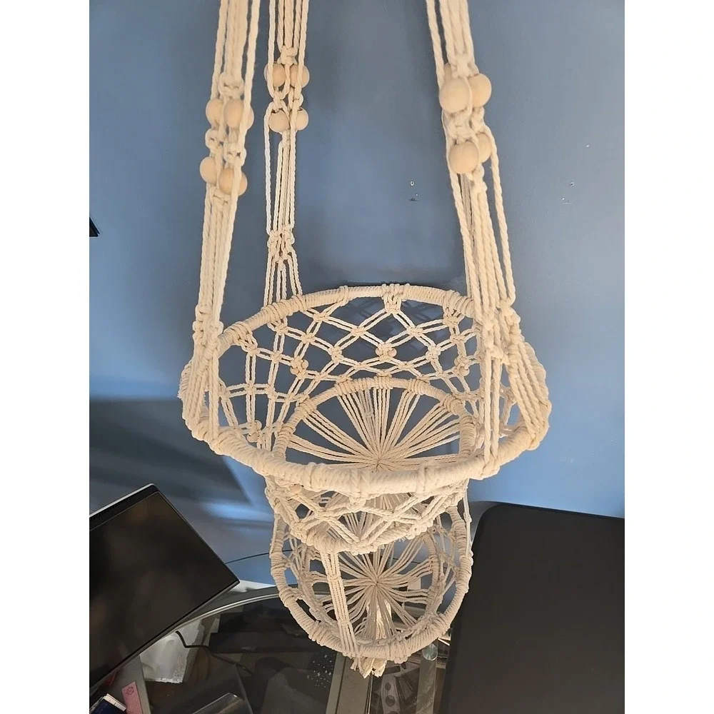 Macrame Plant Hanger 2 Tier Hanging Plant Holder Cotton Rope‎ Flower Boho Decor